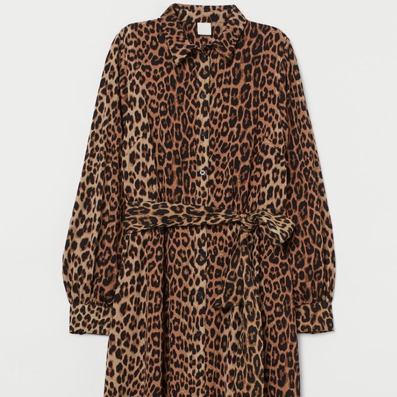 H&M Leopard Shirt Belt Tie Dress - Picture 1 of 6